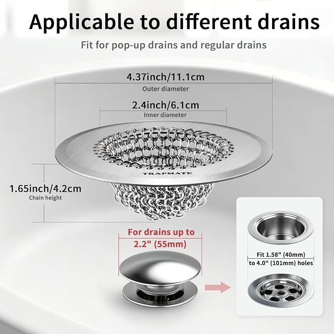 TRAPMATE Shower Drain Hair Catcher, 4.4" Anti-Clogging Bathtub Drain Cover | - Image 2