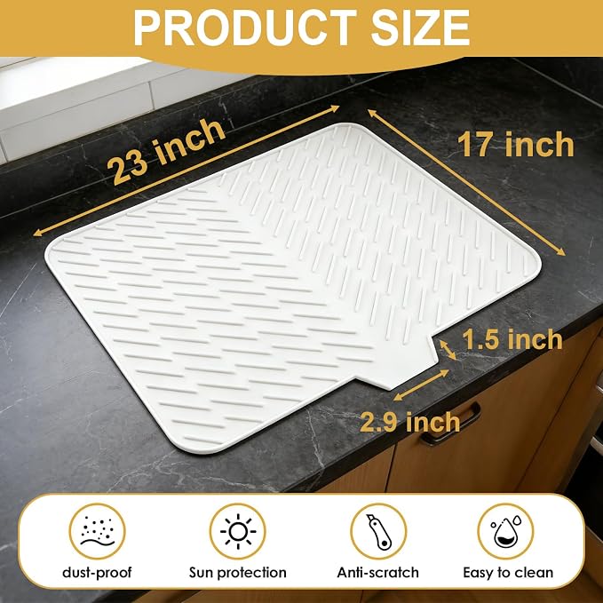 Silicone Dish Drying Mat for Kitchen Counter, Hangable & Roll-Up for - Image 2