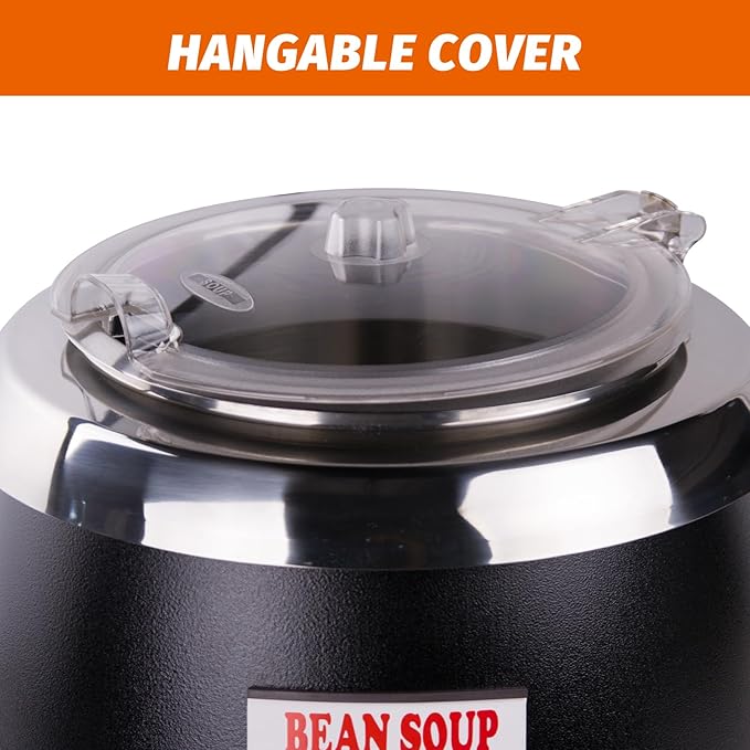 11Qt Commercial Soup Warmer with Clear-View Lid, 400W Buffet Food Warmer with Hinged Lid & Detachable Pot, Temperature Control (105-195°F) for Soups, Chili, Stew, Nacho Cheese - Black