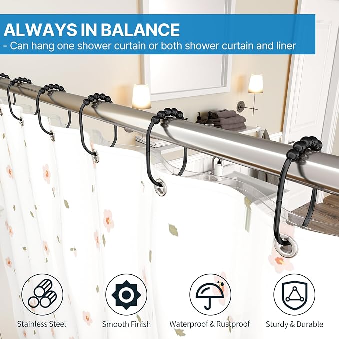 MENGJINGO 12PCS Wide Shower Curtain Hooks Rings, Rust Proof Stainless Steel | - Image 2