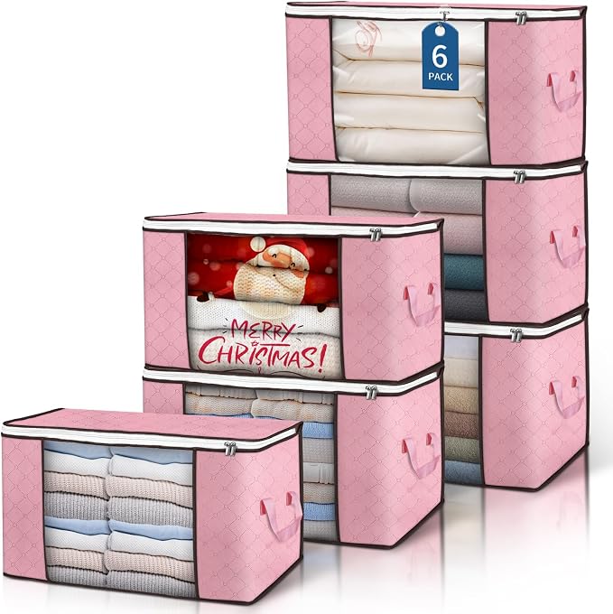 90L Large Storage Bags, 6 Pack Clothes Storage Bins Closet Organizers | oldable by BuddingJoy-BuildaJoyfulLifeforYou
