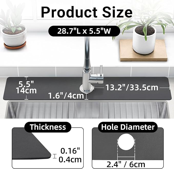 LOPNUR Cuttable Faucet Mat for Kitchen Sink, Extra Long 29 Inch, Dark Grey | - Image 2