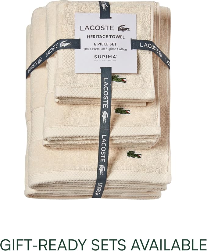 Lacoste Heritage 100% Supima Cotton Bath Towel 30" x 54", Chalk | Highly - Image 5
