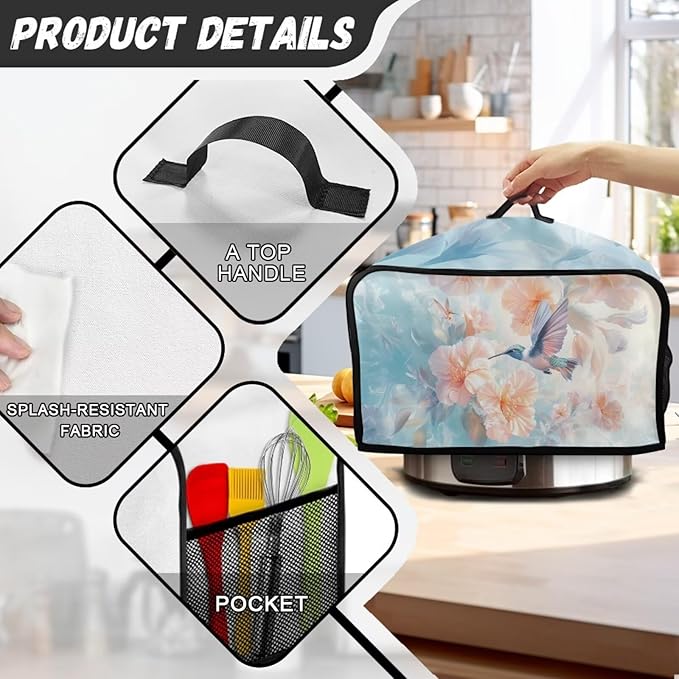 Hummingbird Floral Slow Cooker Dust Cover Oval 6-8 Qt Slow Cooker Cover Holder Small Appliance Covers Accessory Set Keep Clean Kitchen Decor