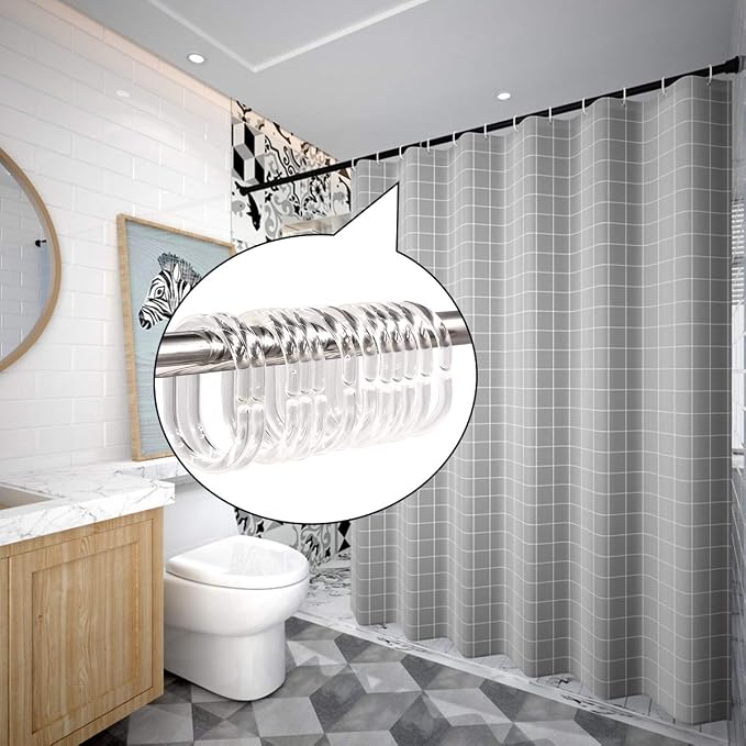24 pcs Shower Curtain Rings Plastic Shower Curtain Hooks C-Shaped Rings Hook - Image 4