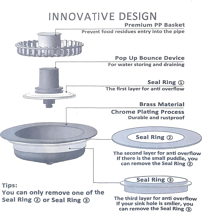 3 in 1 Pop Up Kitchen Sink Drain Strainer, with an Extra Basket Strainer, Kitchen Sink Drain Stopper for US Standard 3-1/2 Inch, Brass Material Electroplate Silver (Model E Copper Silver)