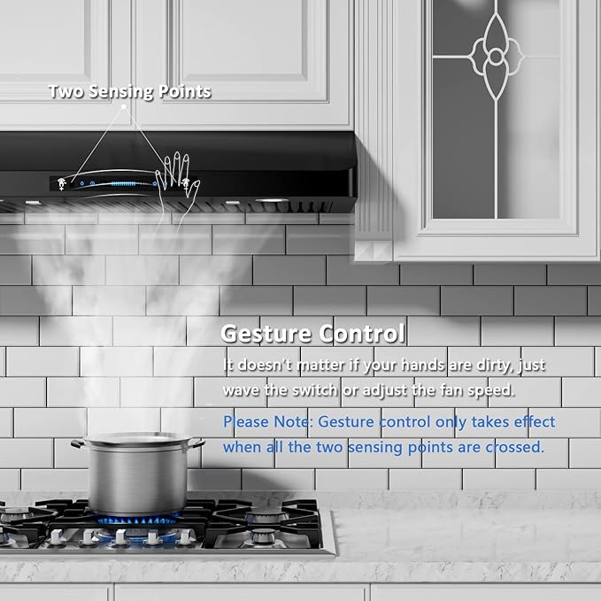 IKTCH 36 inch Range Hood 900 CFM, Black Under Cabinet Kitchen Vent Hood with 4 Speed Gesture Sensing&Touch Control Panel