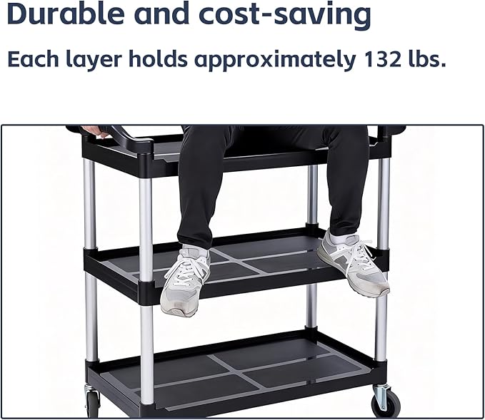 Three Tier Hotel Food Cart Mobile Plastic Push Cart Restaurant