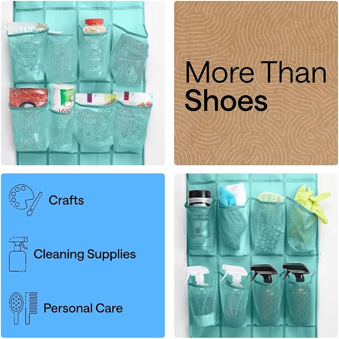 GORILLA GRIP Over the Door Shoe Organizer, 24 Large Pockets, Turquoise | - Image 6