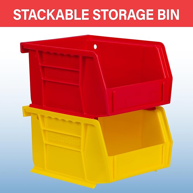 Akro-Mils 30210 AkroBins Plastic Storage Bins, Space-Saving Stackable Bins for Garage, Pantry, Craft Organization, 5-Inch x 4-Inch x 3-Inch, Stone, 24-Pack