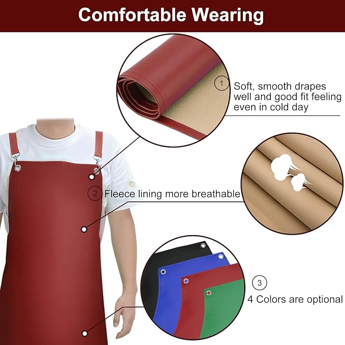 2 Pack Heavy Duty Vinyl Dishwasher Apron Adjustable Cross Back Strap for Dishwasher, Butcher, Dog Grooming, Chemical Resistant, 43" Long Thicker Apron Red