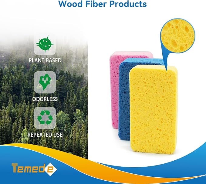 Temede Large Cellulose Sponges, Thick Absorbent Kitchen Sponges, Soft Dish - Image 4