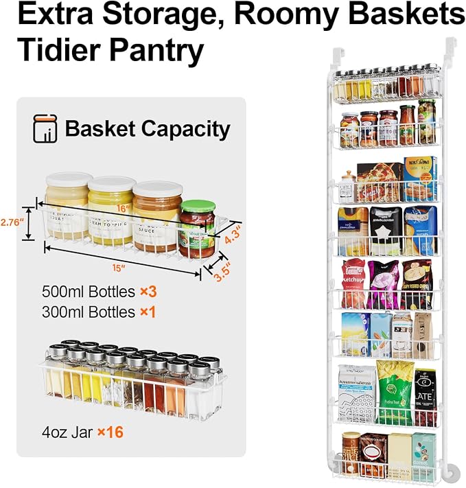 Delamu Over The Door Pantry Organizer, 8-Tier Metal Pantry Door Organization - Image 4