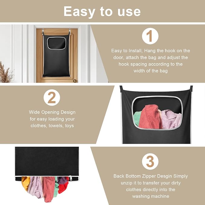 Hanging Laundry Hamper, Over the Door Laundry Storage Basket - Image 3