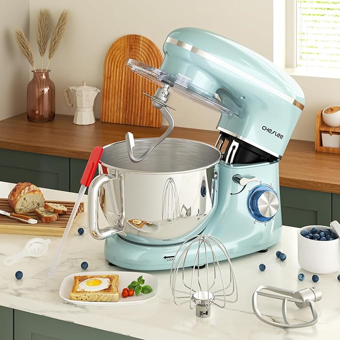 Stand Mixer,660W 6+P With 6.5QT Stainless Steel Bowl,Dough Hook, Wire Whip & Beater,for Most Home Cooks (Blue)