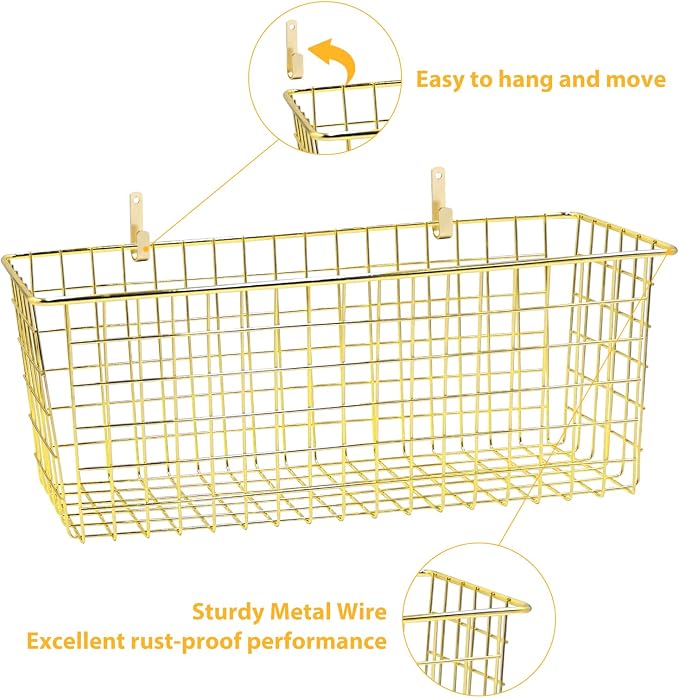 Kinlink 2 Sets Gold Extra Large Hanging Wall Basket - Image 3