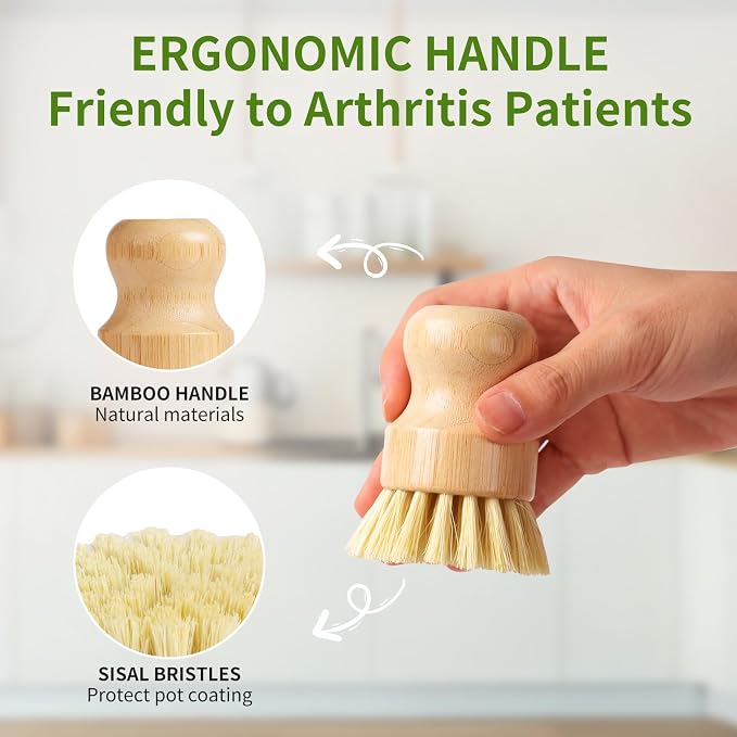 4 Pack Bamboo Dish Brush with Sisal Bristles - Image 4