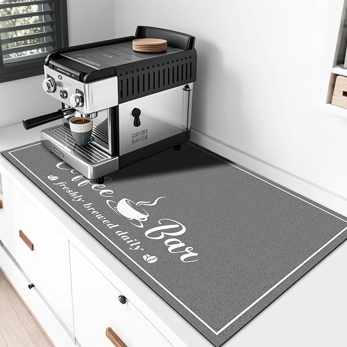 CooRug Fashion Coffee Mat, Dish Drying Mat 17" x 32" Dark Grey | Hide Stain by CooRug