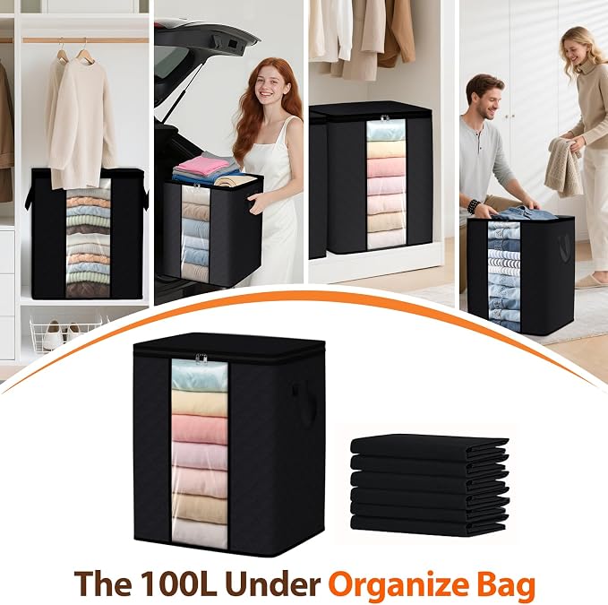 SpaceWhisper 6 Pack 100L Clothes Storage, Foldable Storage Bags, - Image 6