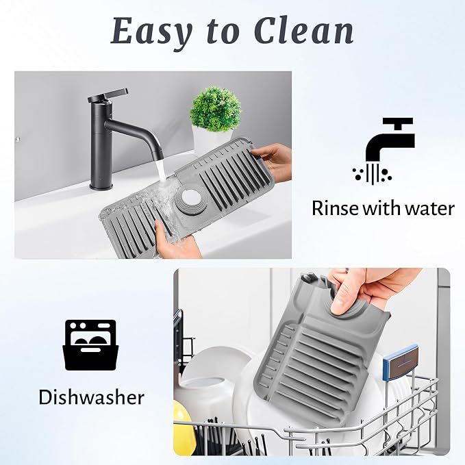 PoYang 14.6 Inch Faucet Mat for Kitchen Sink Splash Guard, Snap Button Holds It - Image 9