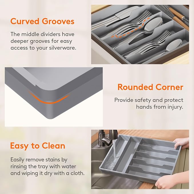 Lifewit Silverware Drawer Organizer Tray, Cutlery Storage - Image 7
