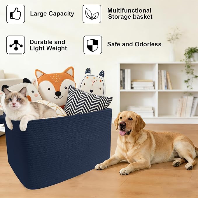 65L Large Laundry Basket with Handles, Woven Blanket Basket - Image 8