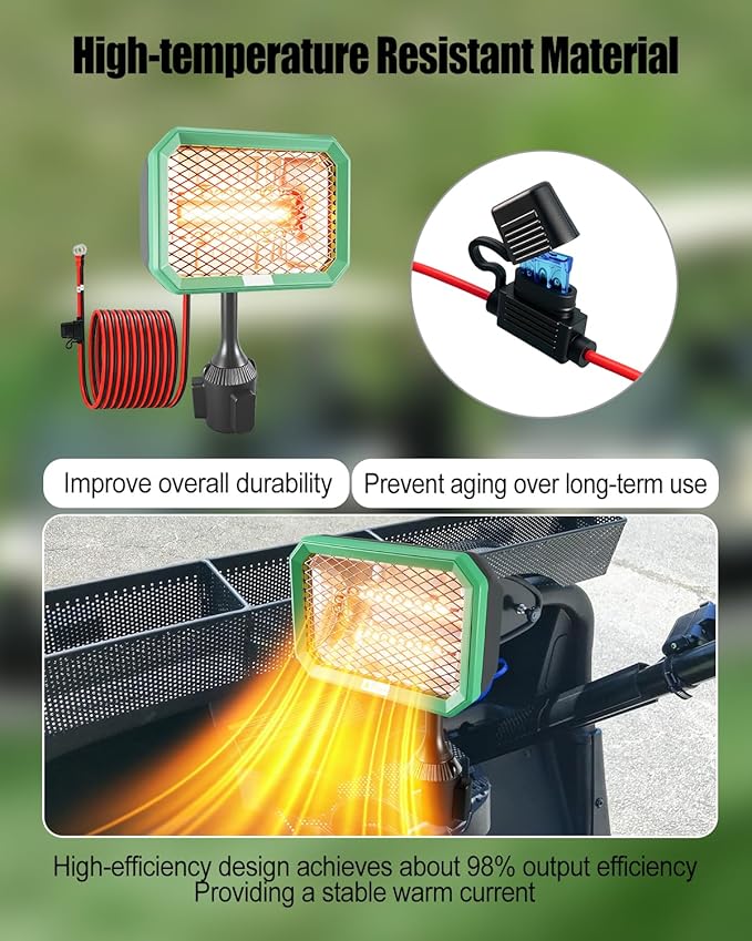 48V Golf Cart Electric Heater, Battery Operated Heater for Golf Cart Accessories, 400W Safe and Quiet Carbon Fiber Heating, Compatible with Club Car Yamaha EZGO