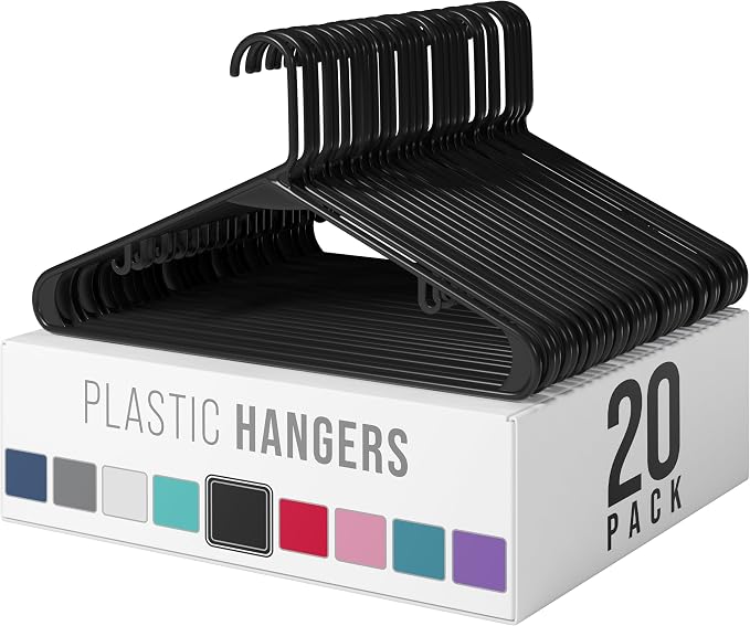 Plastic Hangers 20 Pack Black by Neaterize