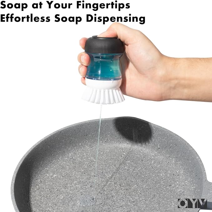 OYV Soap Dispensing Palm Brush, Non-Scratch Nylon Bristles, - Image 2