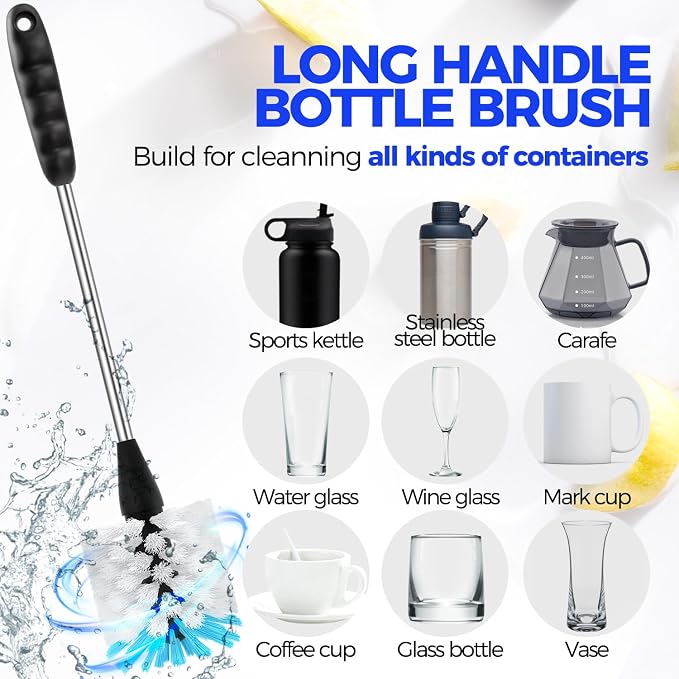 Holikme 6 Pack Bottle Brush Set, 3 Straw Brushes, 4-in-1 Bottle Cleaning Brush - Image 2
