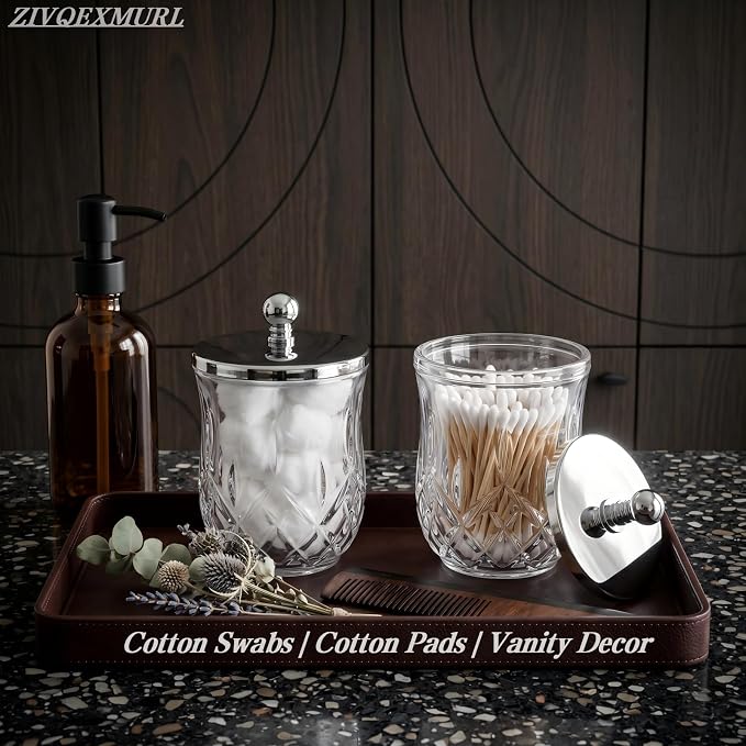 2 Pack 10Oz Clear Q-Tip Holder, Round Thick Glass - Image 4