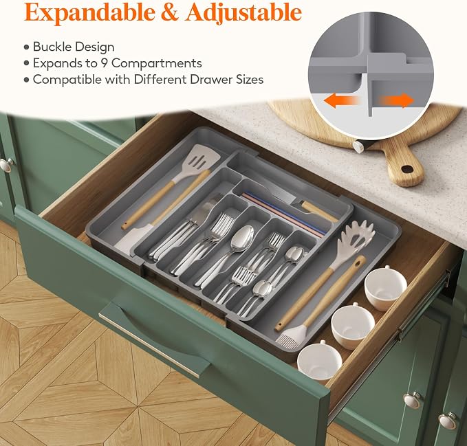 Lifewit Expandable Silverware Drawer Organizer, Kitchen Utensil Tray | BPA-free - Image 4