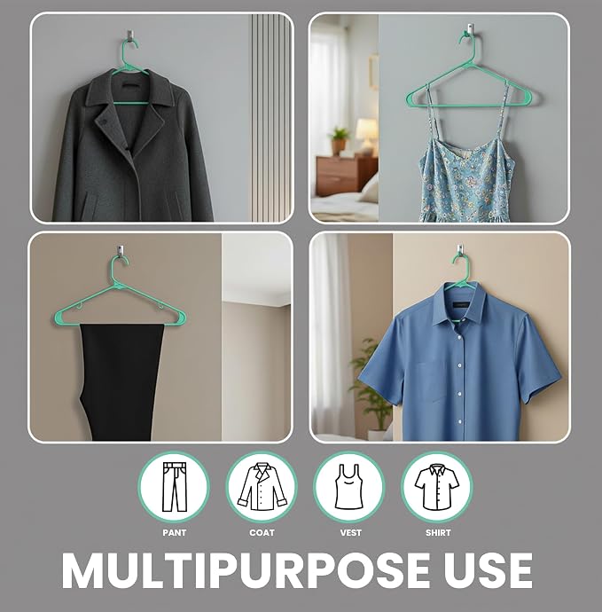 Utopia Home Plastic Hangers 50 Pack – Built-in Strap Hooks Aqua | Space saving - Image 4