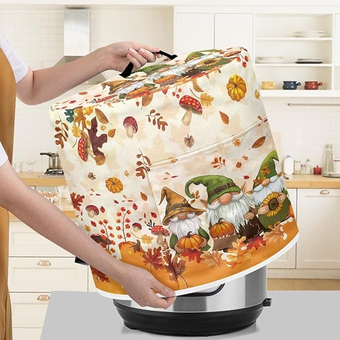 Insulated Pressure Cooker Cover Rice Cooker, Air Fryer and Crock Pot, 8 Qt Dust Cover with Pocket Thanksgiving Day Decor Gnome Maple Leaf