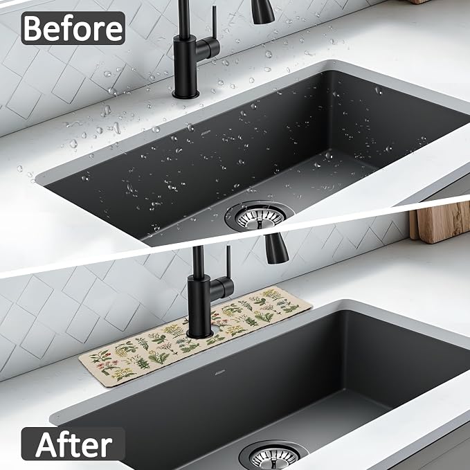 15" X 5.5" Kitchen Sink Splash Guard Faucet Mat Floral Super Absorbent Fast - Image 6