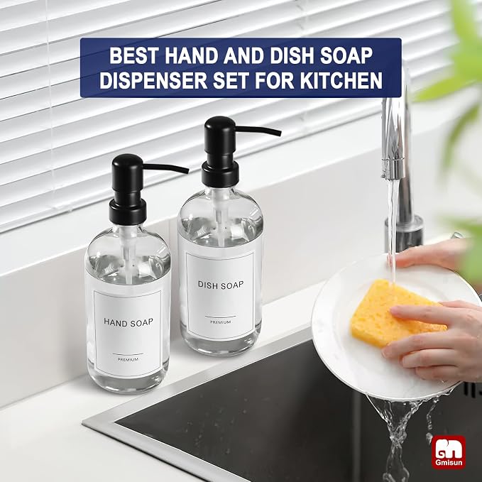 GMISUN Shampoo and Conditioner Dispenser, 3 Pack Clear Glass Bathroom Shampoo - Image 6