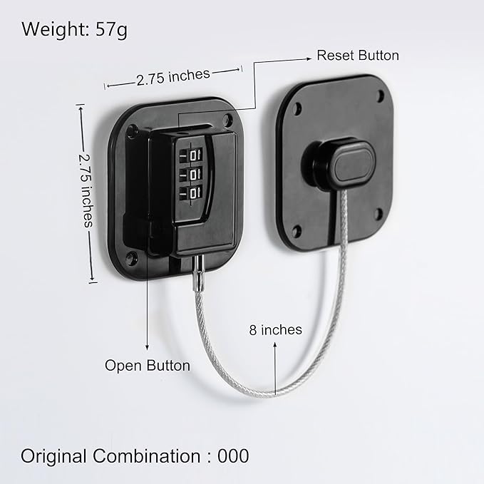 Refrigerator Lock, Heavy Duty Fridge Lock, Combination Lock for Refrigerator Cabinets, Drawers, Safety Lock, Easy Install No Keys Needed (Black-4Pack)