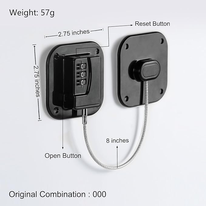 Refrigerator Lock, Heavy Duty Fridge Lock, Combination Lock for Refrigerator Cabinets, Drawers, Safety, Easy Install No Keys Needed (Black-1Pack)