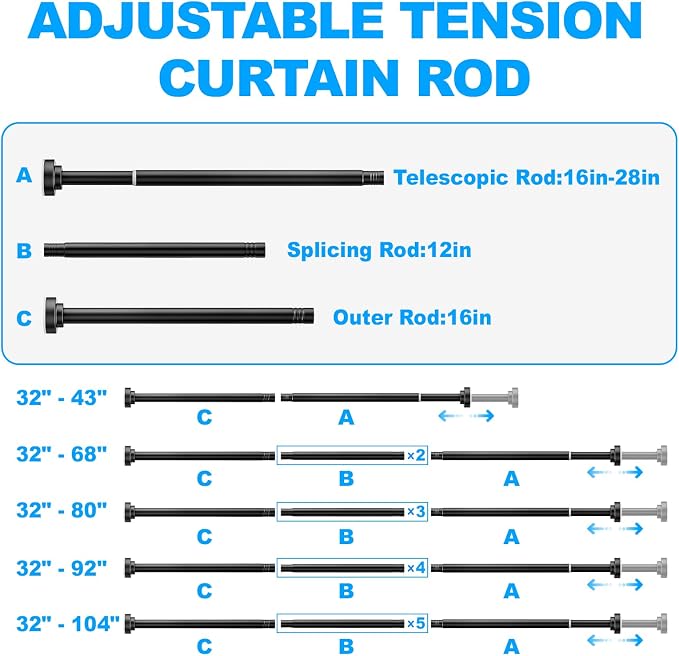 TEECK Shower Curtain Rod, 32-68 inch Adjustable Spring Tension Curtain Rod - Image 7
