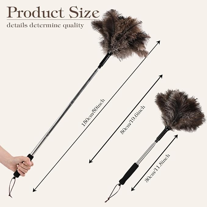 Telescopic Ostrich Feather Duster, 59-inch Naturally Fluffy | Handheld - Image 2