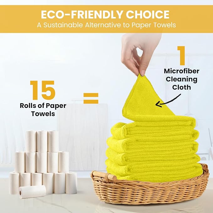SIFANGKE Microfiber Cleaning Cloth, 12 Pack Yellow Cleaning Rags - Image 6