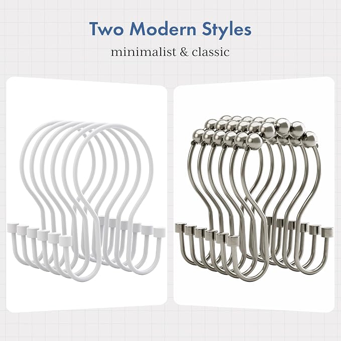 Bathway White Shower Curtain Hooks Shower Curtain Rings - Image 3