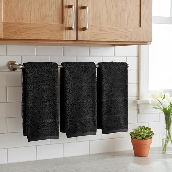 Black Kitchen Hand Dish Towels, 100% Cotton - Image 2