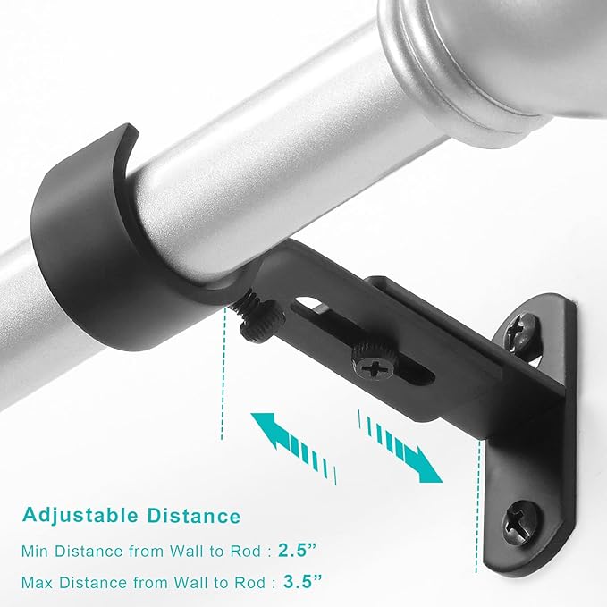Adjustable Curtain Rod Brackets, Metal Window Drapery Rod Hanger Holders Hooks - Image 2