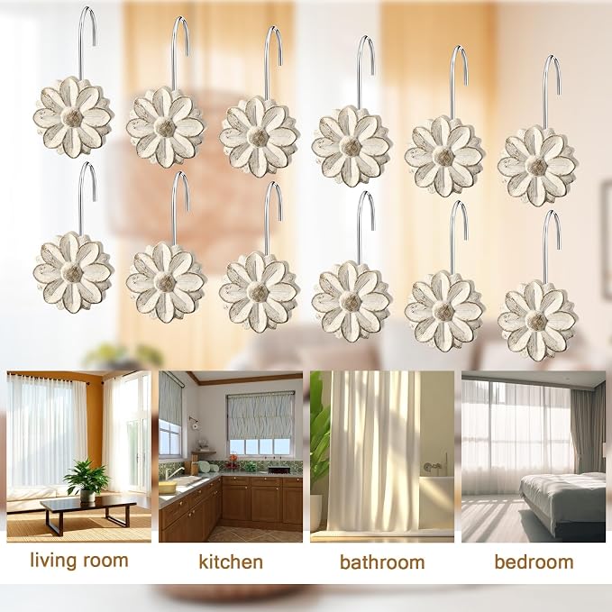 BreezeHug 12 Pcs Boho Shower Curtain Hooks Decorative Shower Curtain Hanger - Image 7
