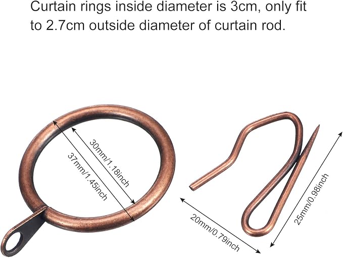 Hotop 60 Pcs 1.26 Inch Curtain Ring and 60 Pcs Pin Hook, Bronze | Metal - Image 2