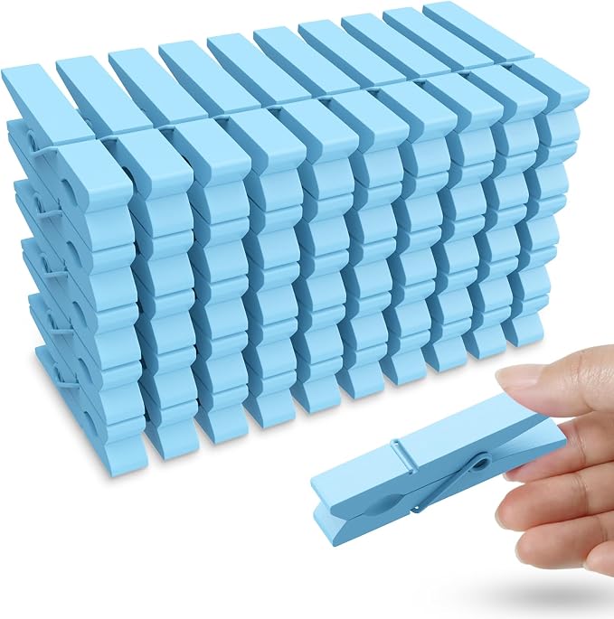 50PCS Blue Wooden Clothespins 2.9 Inch Color Clothes Pins by HONGYUTAI