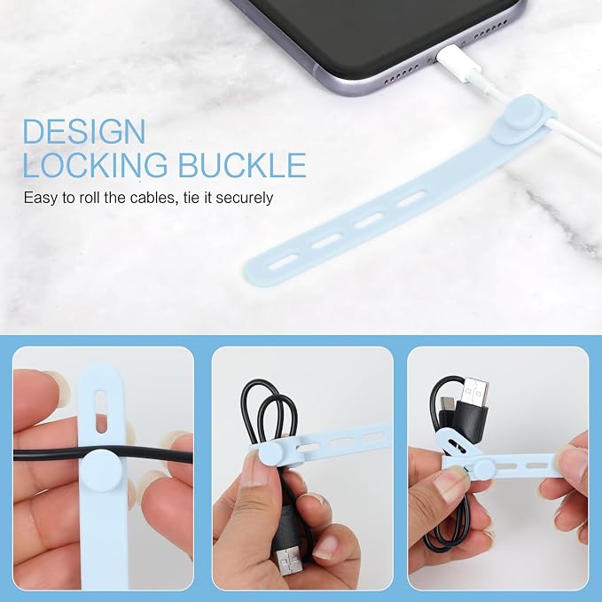 Donruby 24Pcs Silicone Cable Ties, Reusable Cord Organizer Straps, Ice Blue | - Image 5