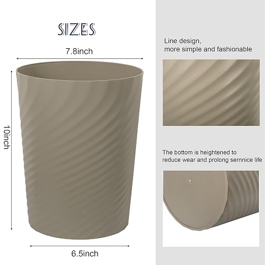 UUJOLY Plastic Small Bathroom Trash Can Wastebasket Garbage Can, Khaki | - Image 2