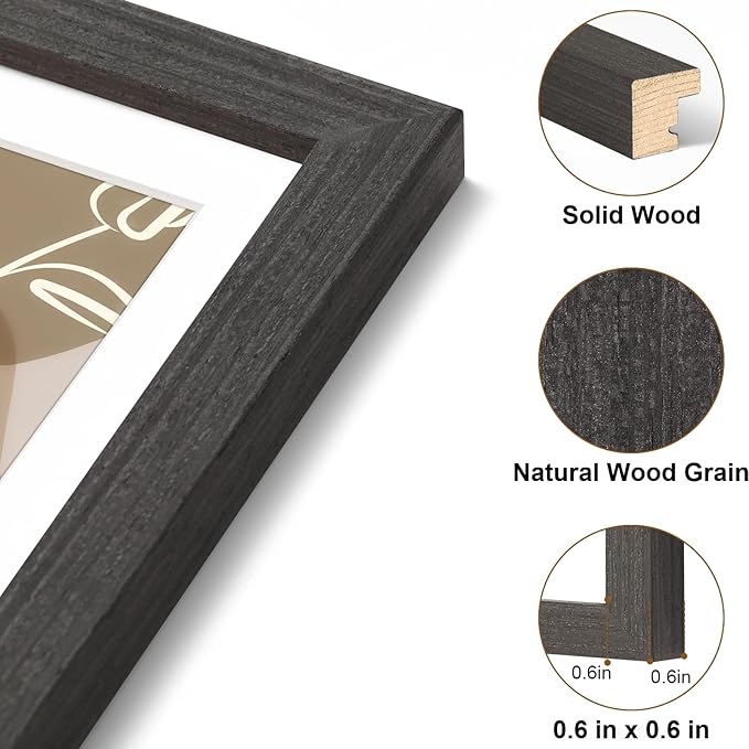 Vittanly 4x6 Picture Frame, Solid Wood Frame with Plexiglass, Includes 3.5x5 Mat, Wall Hanging or Tabletop for Home Decor, Black, 1 Pack